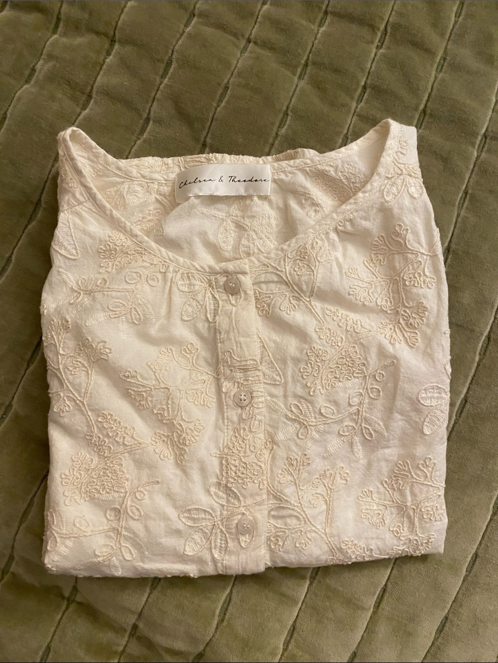 Chelsea & Theodore Cream Embroidered Short-Sleeve Top